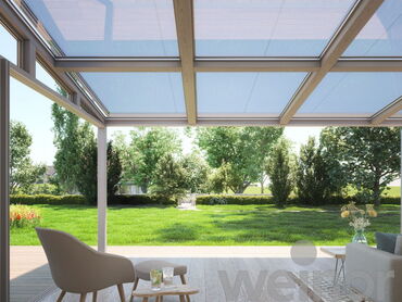 Sonnenschutz auf der Terrassenüberdachung - Beschattung von außen - Aufglasmarkisen in Heidenau