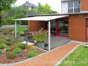Pergola mit Markise, Textile Terrassenüberdachung, ausgefahren