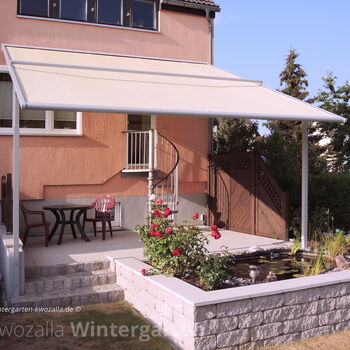 Textiles Terrassendach - Terrassenüberdachung Stoff wasserdicht, Ausfahrbar