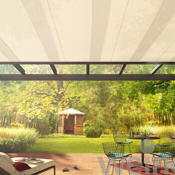 Wintergartenmarkisen, über 140 Tuchdessins - untergesetzte Wintergartenbeschattung - leistet effektiven Blendschutz