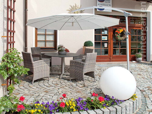 Großer Ampelschirm-Sonnenschirm grau, rund, Ansicht der Seite - Ampelschirm kaufen