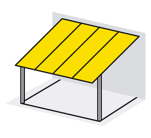 Pultdach mit Dachüberstand und vorgehängter Dachrinne